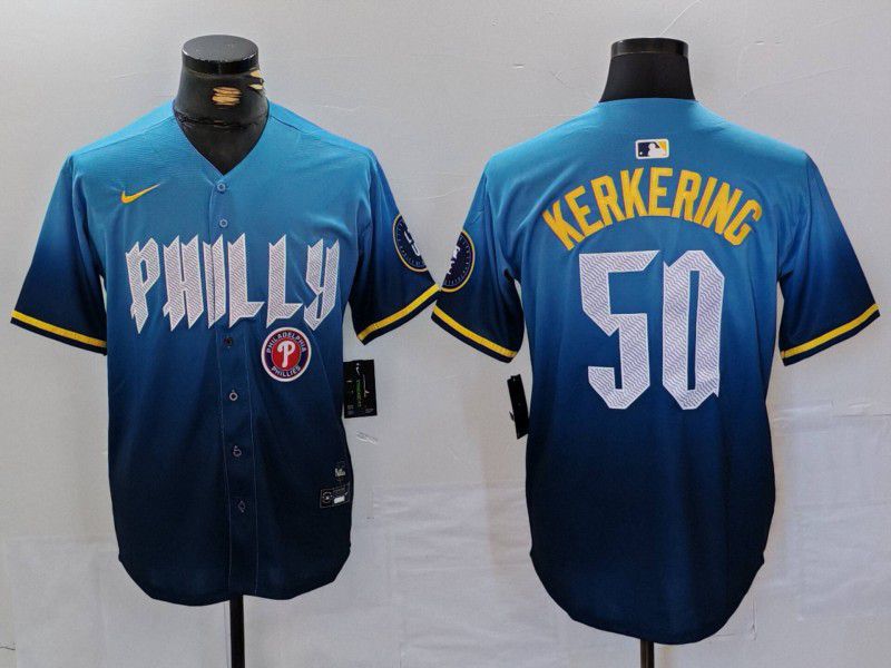 Men Philadelphia Phillies #50 Kerkering Blue City Edition Nike 2024 MLB Jersey style 5->los angeles dodgers->MLB Jersey